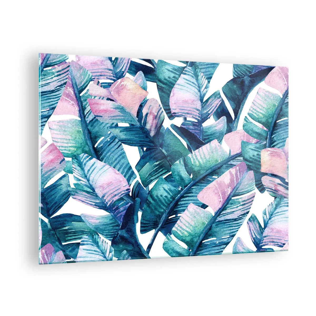Üveg kép - Banánlevelek pasztell árnyalatokban fehér alapon - 70x50cm - Egy banánligetben - Modern fali dekoráció nappalihoz és hálószobához ARTTOR
