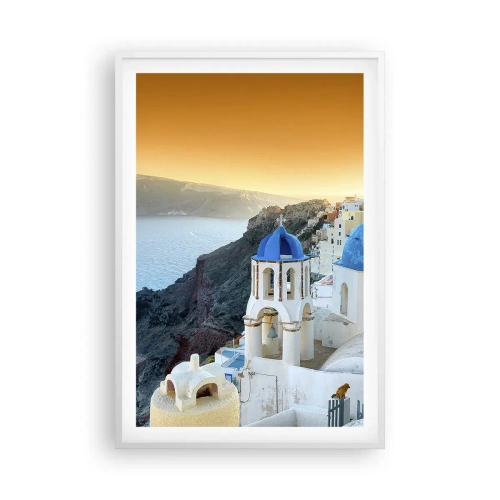 Poszter fekete keretben - Santorini – rásimulva a sziklákra - 61x91 cm