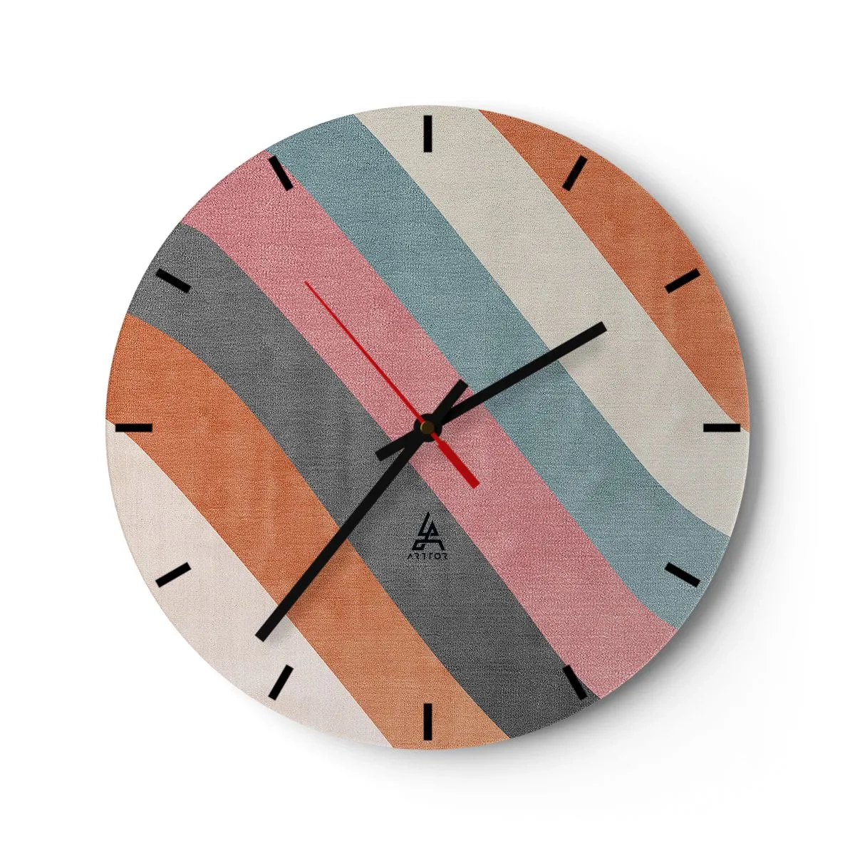 Falióra, Óra - Színes csíkok pasztell árnyalatokban átlósan elrendezve - 30x30cm - Diagonális kompozíció - mozgás - Modern fali dekoráció nappalihoz, konyhához és hálószobához ARTTOR