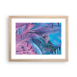 Poszter világos tölgy keretben - Trópusok rózsaszínben és kékben  - 40x30 cm