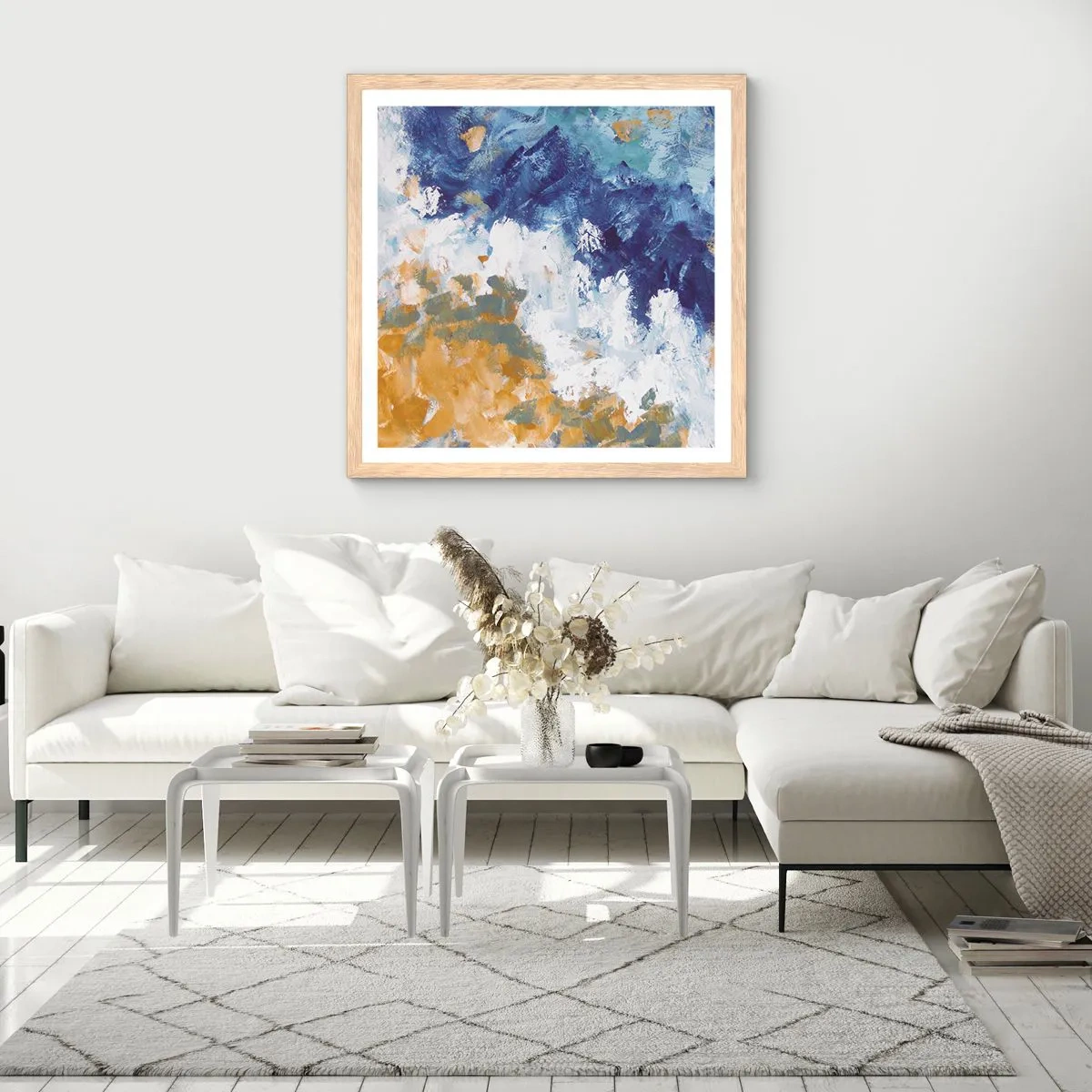 Poszter világos tölgy keretben - Az elemek tánca - 60x60 cm