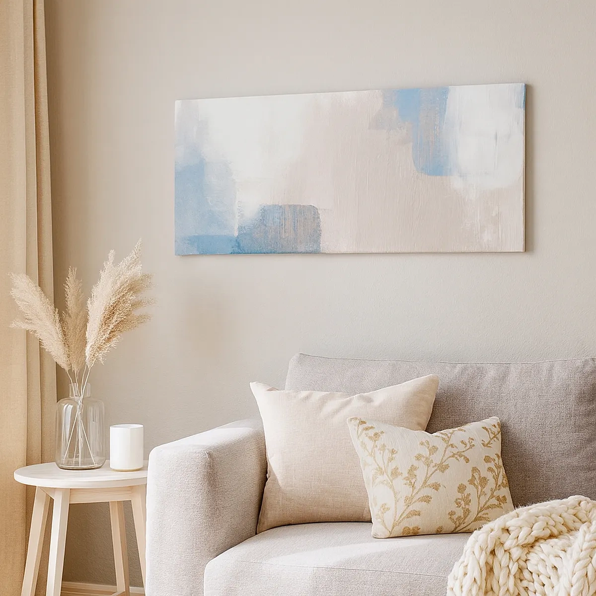 Vászonkép - Rózsaszín absztrakció egy kék fátyol mögött - 30x30 cm