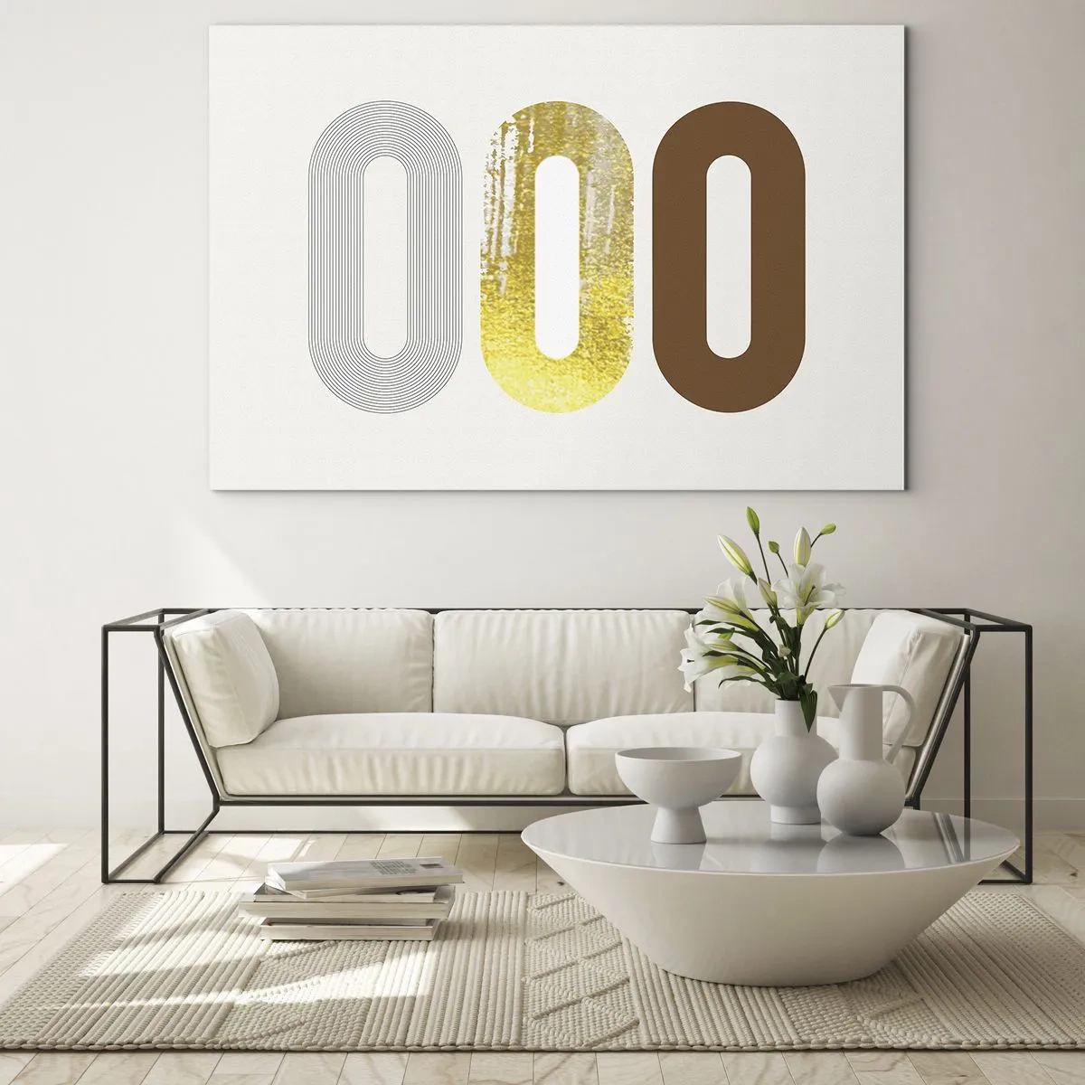 Üveg kép - Modern geometrikus grafika aranyban és bronzban - 70x50cm - Óóó! - Modern fali dekoráció nappalihoz és hálószobához ARTTOR