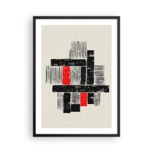 Poszter fehér keretben - Geometrikus absztrakció fekete, piros és bézs színben - 50x70cm - Vörös és fekete - Modern fali dekoráció nappalihoz és hálószobához ARTTOR