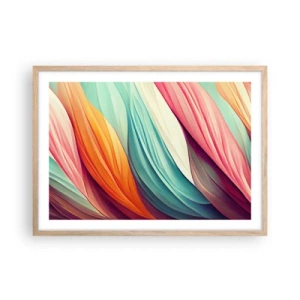Poszter világos tölgy keretben - Szivárványos szövés - 70x50 cm