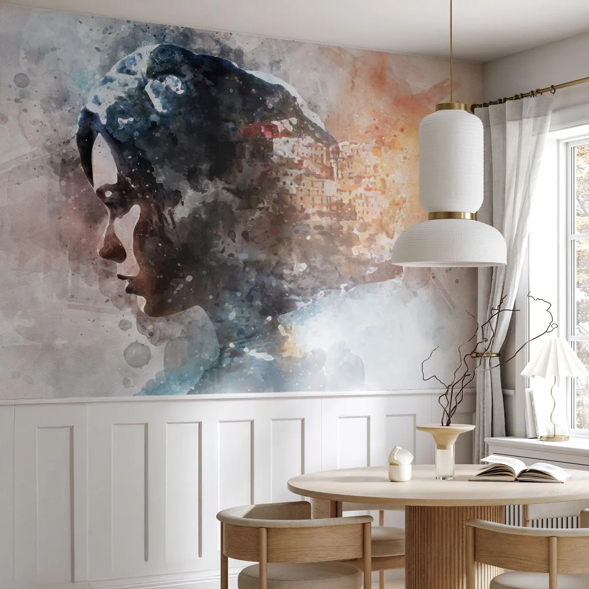 Fotótapéta Premium Canvas - Történet egy lányról, várossal a háttérben - Absztrakció, Nő, Építészet - 250x175 cm