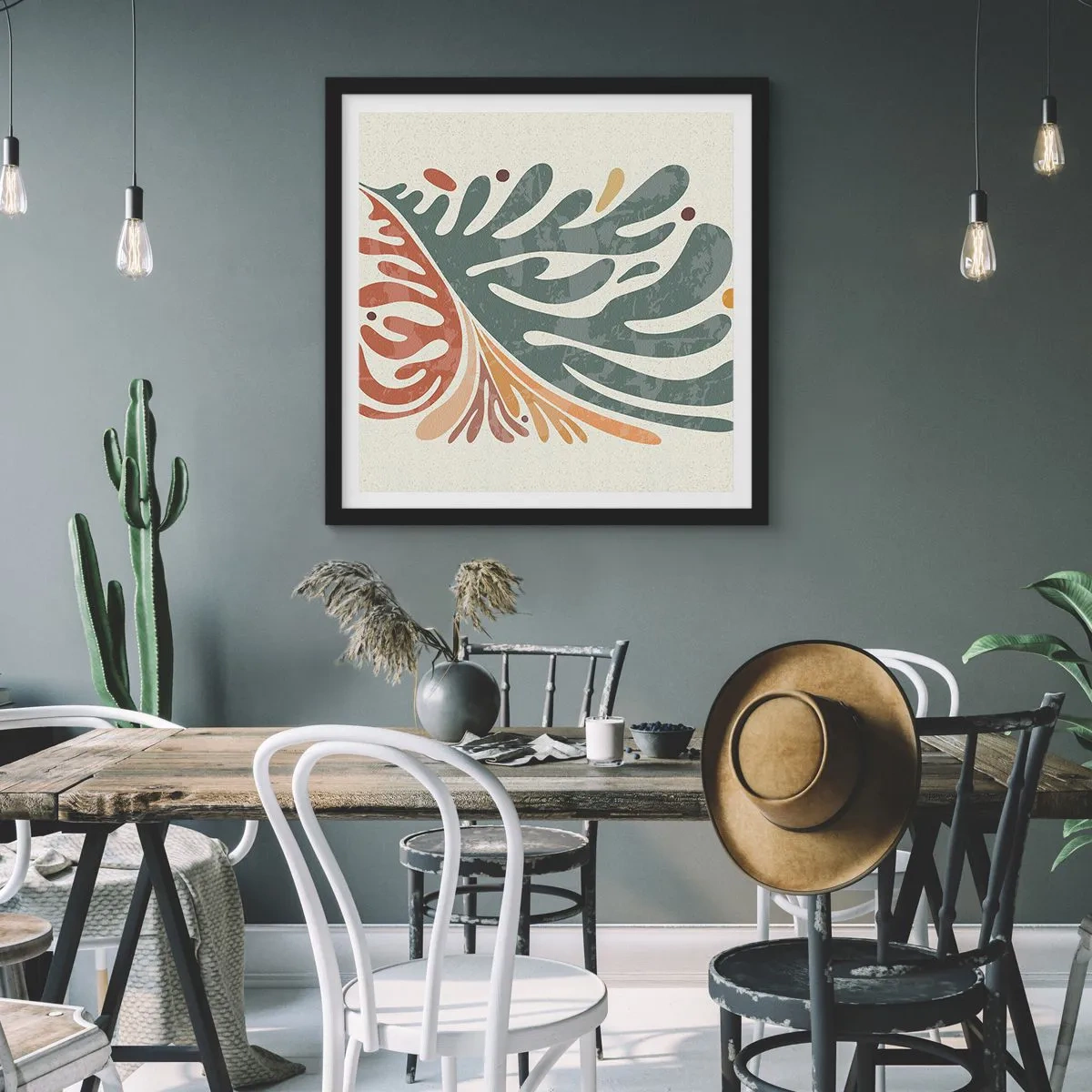 Poszter fehér keretben - Többszínű levél - 30x30 cm