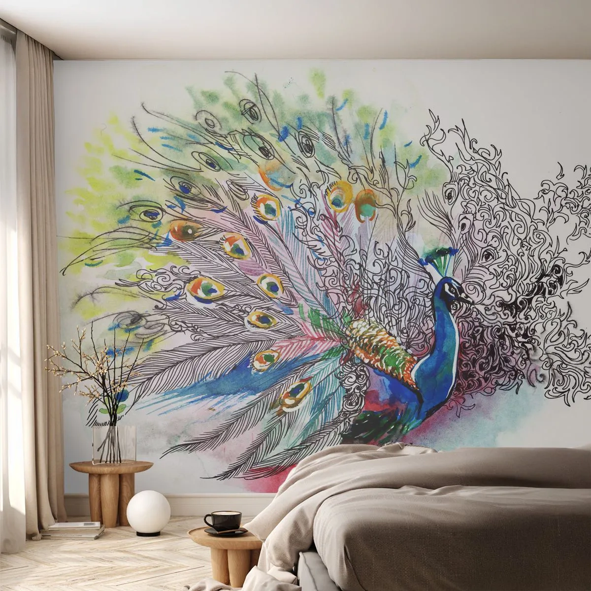 Fotótapéta Standard Eco - Büszkeséggel a szürkeség ellen - Madár, Páva, Tollak - 400x280 cm