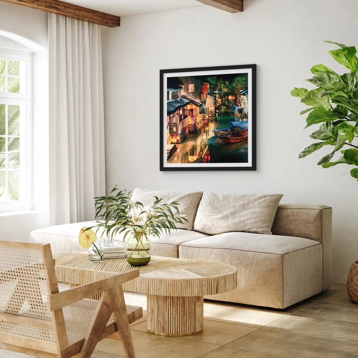 Poszter fehér keretben - Este egy kínai utcán - 30x30 cm