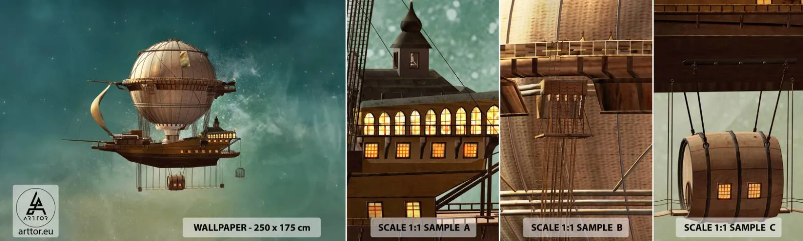 Fotótapéta Minta Standard Eco - Julius Verne üdvözöl - Retro, Utazás, Ballon - 100x30 cm