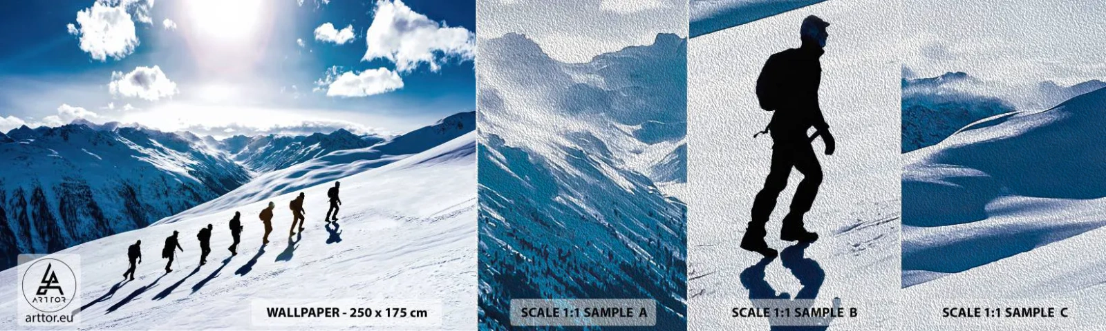 Fotótapéta Minta Premium Sand - A hódítók csapata - Hegyi túra, Tájkép, Alpok - 100x30 cm