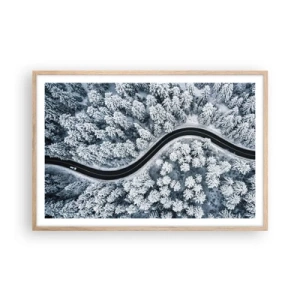 Poszter világos tölgy keretben - A téli erdőn - 91x61 cm