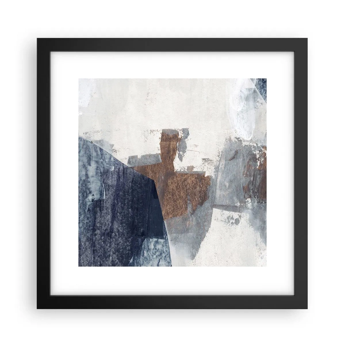 Poszter fehér keretben - Kékes barna formák - 30x30 cm