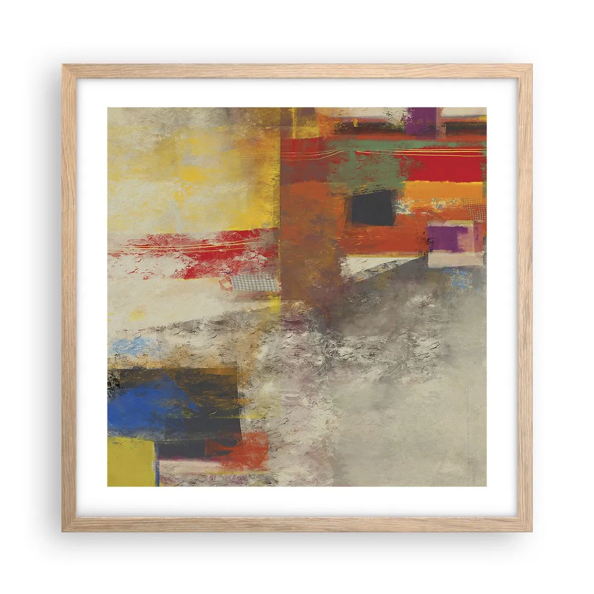Poszter világos tölgy keretben - Színgeometria - 50x50 cm