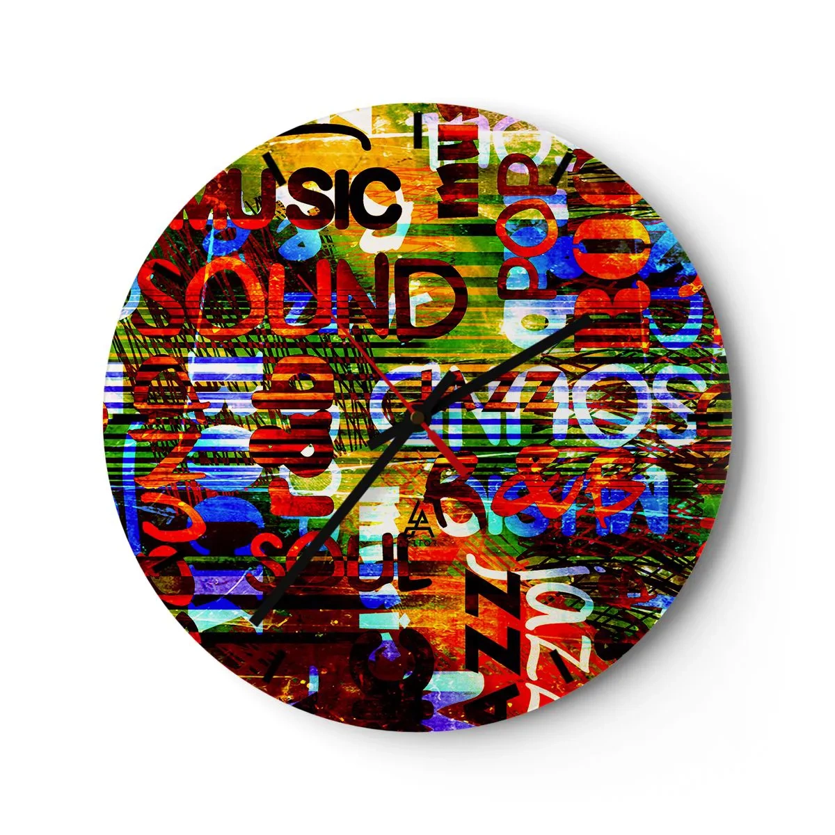 Falióra, Óra - Színes zenei téma felirattal - 30x30cm - A hang mindegyik színe - Modern fali dekoráció nappalihoz, konyhához és hálószobához ARTTOR