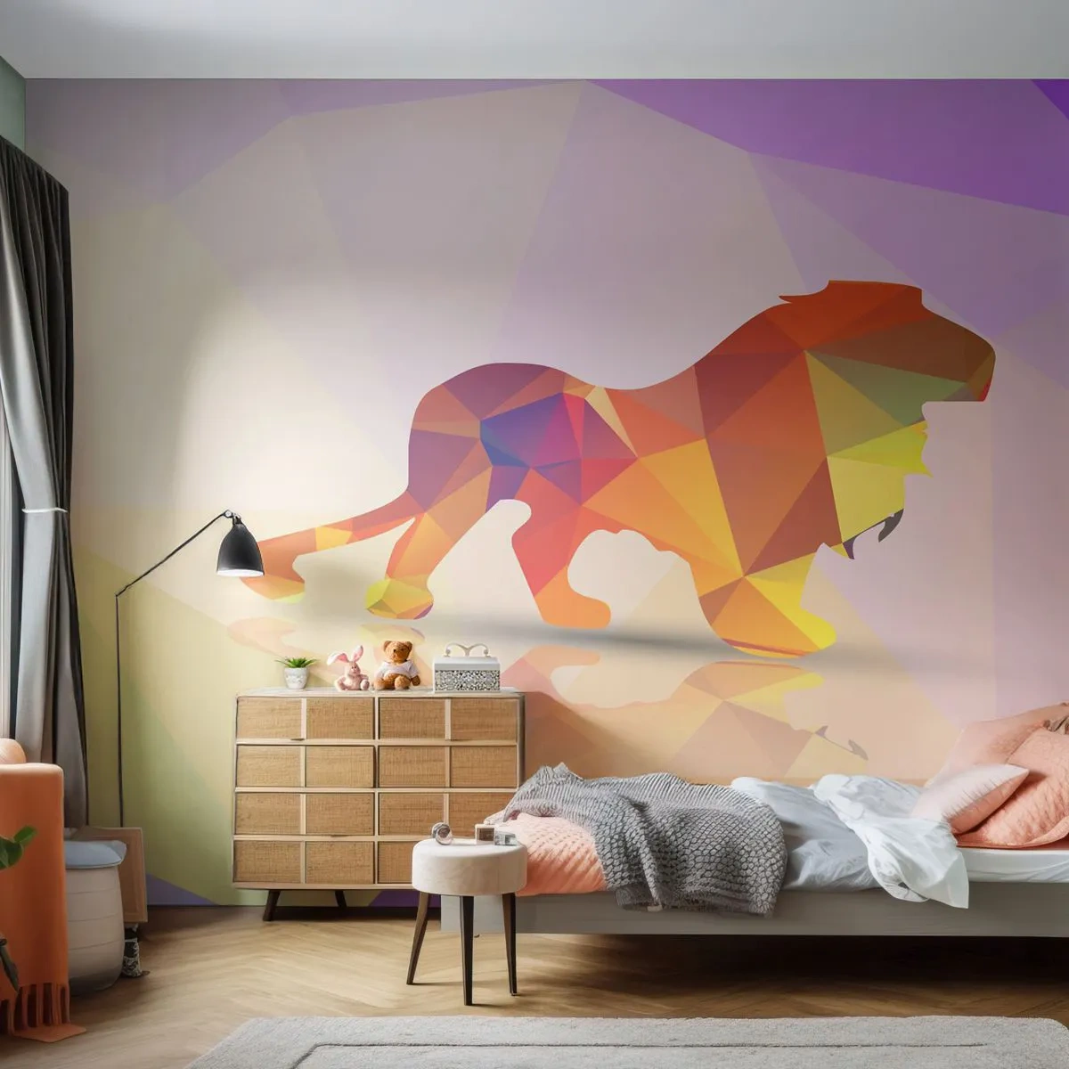 Fotótapéta Premium Sand - A gyémánt király - Állatok, Oroszlán, Geometriai ábra - 100x70 cm