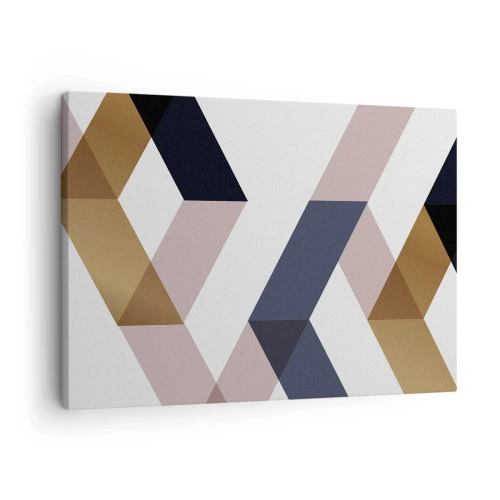Vászonkép - Geometrikus minták arany és sötétkék árnyalatokban - 70x50cm - Síkok és szögek - Modern fali dekoráció nappalihoz és hálószobához ARTTOR