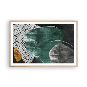 Poszter világos tölgy keretben - Színes absztrakció aranypehellyel - 91x61 cm