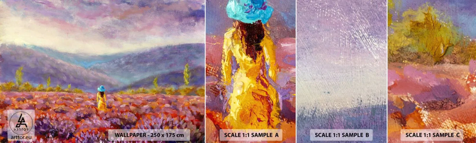 Fotótapéta Minta Standard Eco - A levendula világában - Tájkép, Nő, Levendula mező - 100x30 cm