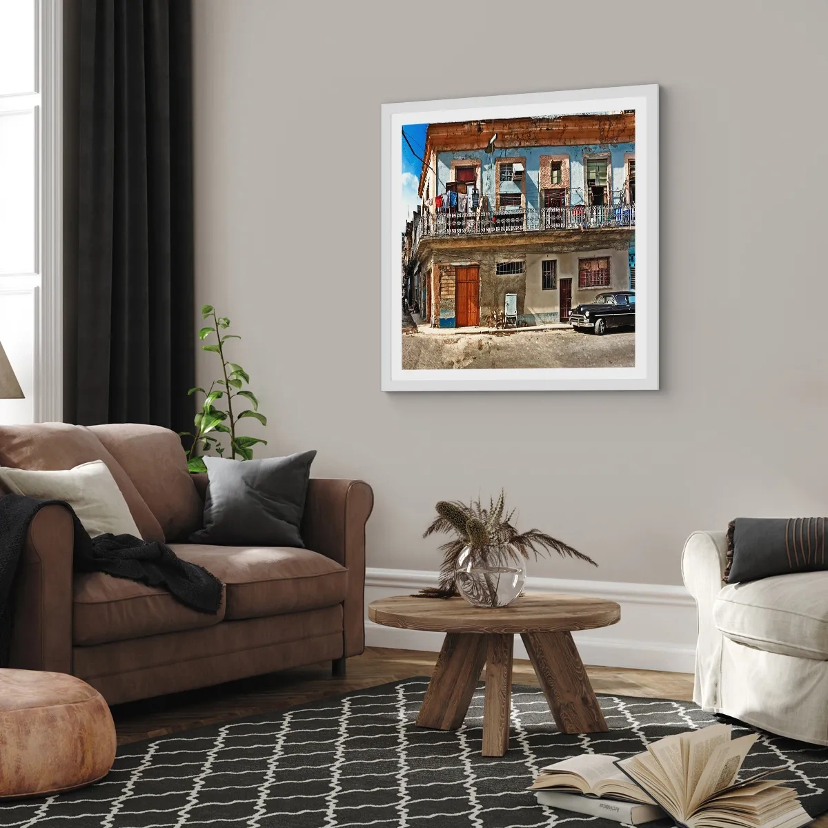 Poszter fekete keretben - Havannai hangulat - 60x60 cm