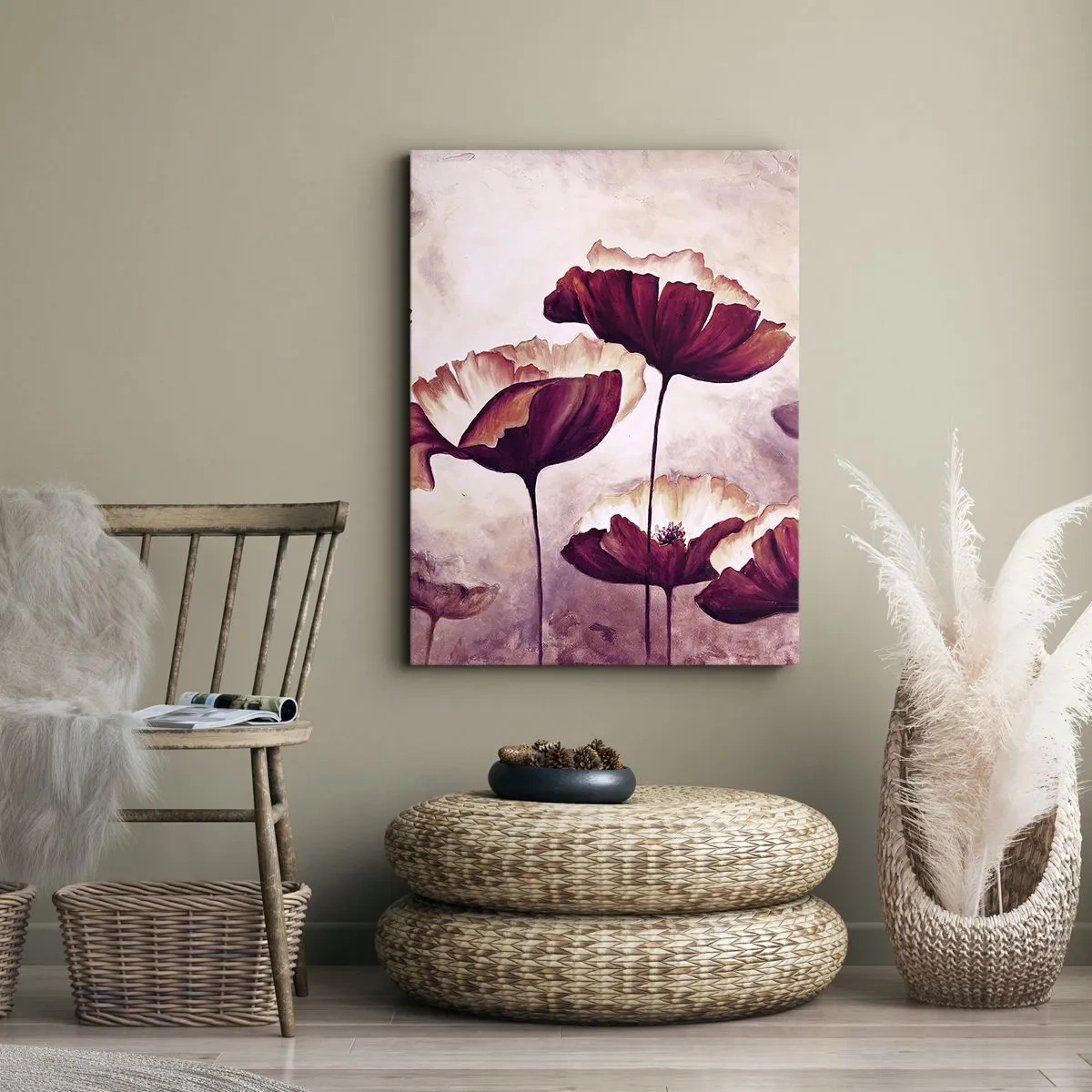 Vászonkép - Piros és fehér szirom - 65x120 cm