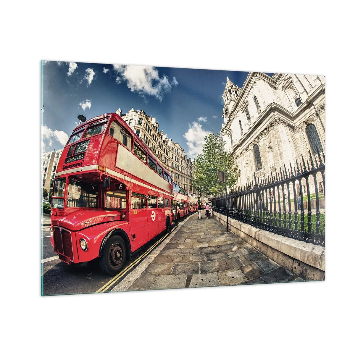 Üveg kép - Londoni utca szürke és piros színben - 100x70 cm