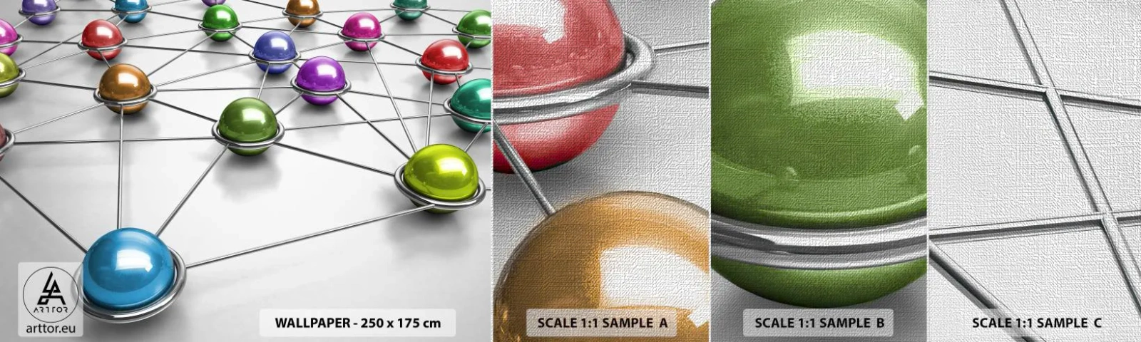 Fotótapéta Minta Premium Canvas - Kozmikus pókháló - Absztrakció, Fém golyók, 3D - 100x30 cm