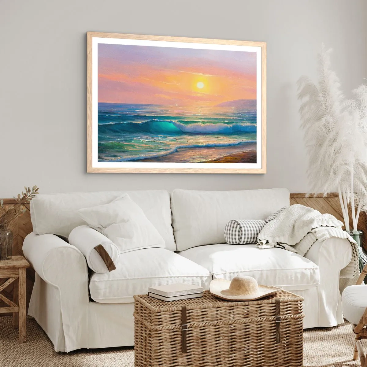 Poszter világos tölgy keretben - A hullámok türkizkék dala - 100x70 cm