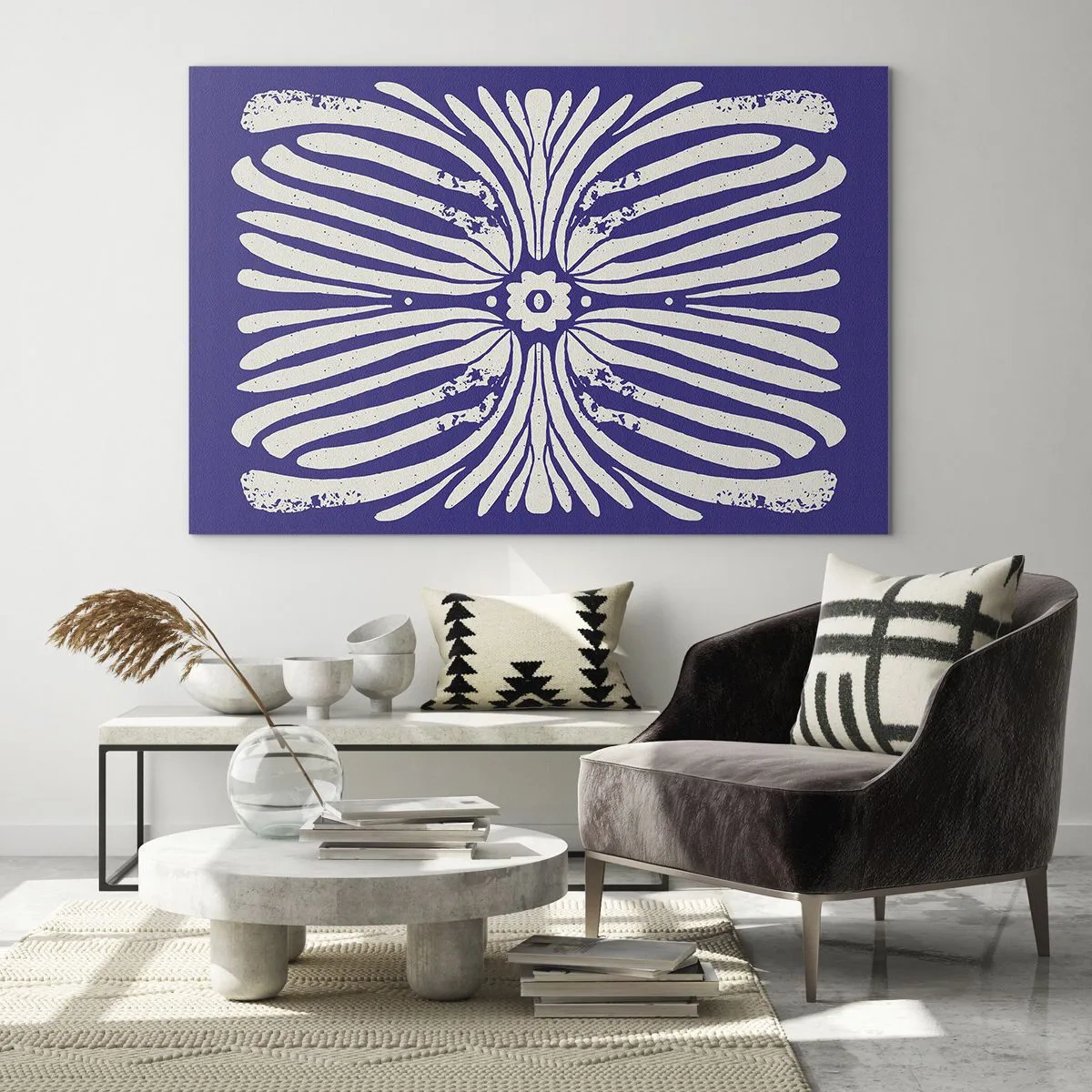 Üveg kép - Szimmetrikus etnikai minta lila alapon - 70x50cm - Etnikai inspirációk - Modern fali dekoráció nappalihoz és hálószobához ARTTOR