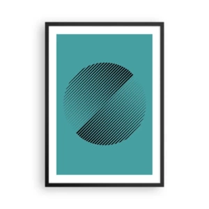 Poszter fehér keretben - Minimalista körgrafika vonalakkal türkiz alapon - 50x70cm - A kör - egy geometriai variáció - Modern fali dekoráció nappalihoz és hálószobához ARTTOR