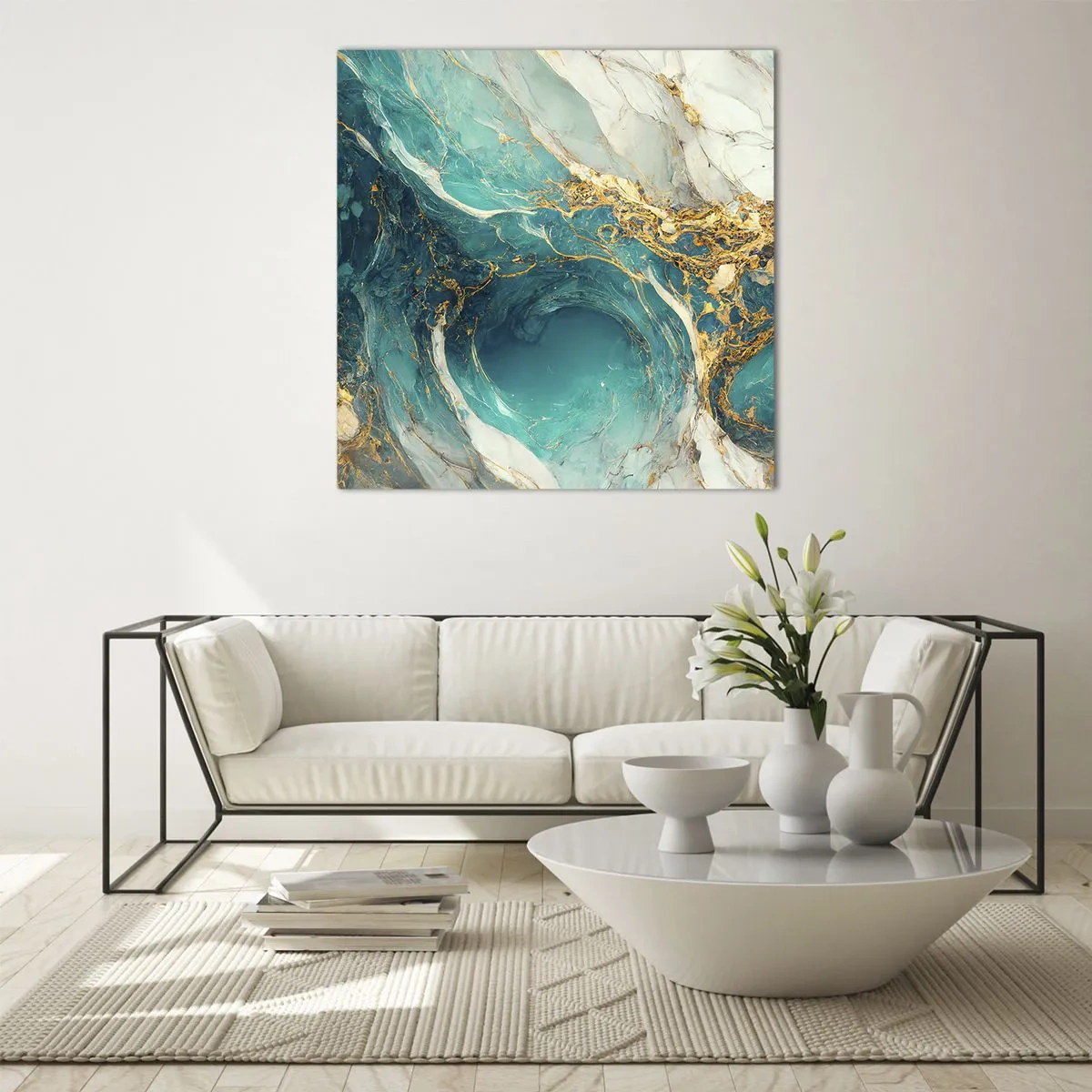 Üveg kép - Kompozíció aranyvénákkal - 60x60 cm