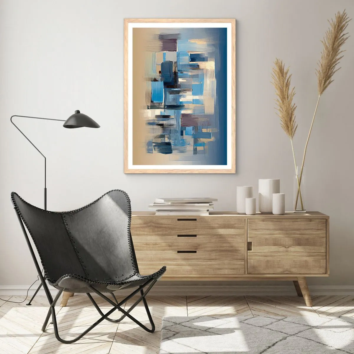 Poszter világos tölgy keretben - Kék építmény - 70x100 cm