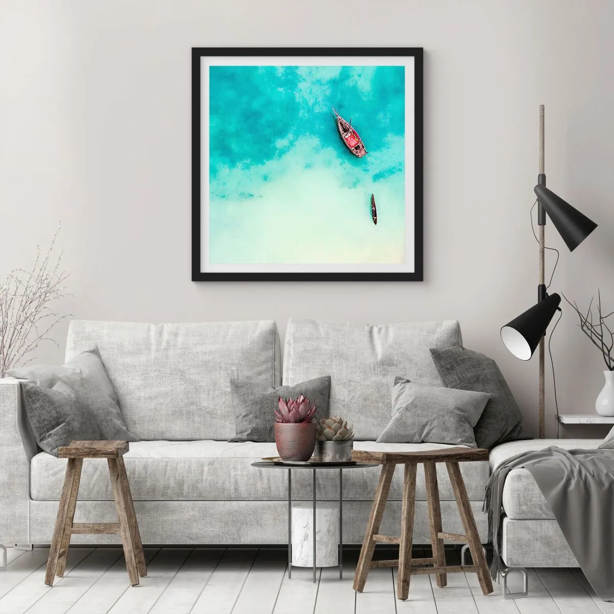 Poszter fehér keretben - A Zanzibár strandjain, amikor sok a víz... - 50x50 cm