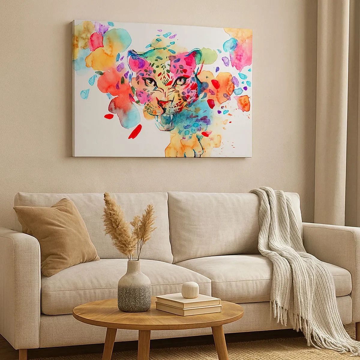 Vászonkép - Egy leopárd absztrakt portréja intenzív színekben - 70x50cm - Szépség és a szörny - Modern fali dekoráció nappalihoz és hálószobához ARTTOR