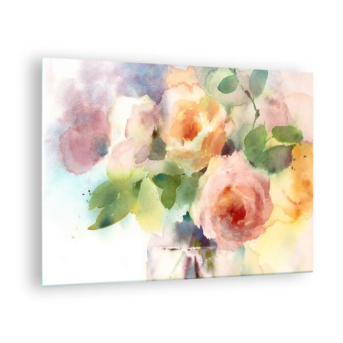 Üveg kép - Egy akvarell festmény rózsákról finom pasztellszínekben. - 70x50cm - Gyengéd, mint az akvarell - Modern fali dekoráció nappalihoz és hálószobához ARTTOR