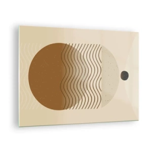 Üveg kép - Geometriai kompozíció bézs színű hullámokkal és körökkel - 70x50cm - A geometriai formák eredetéről - Modern fali dekoráció nappalihoz és hálószobához ARTTOR
