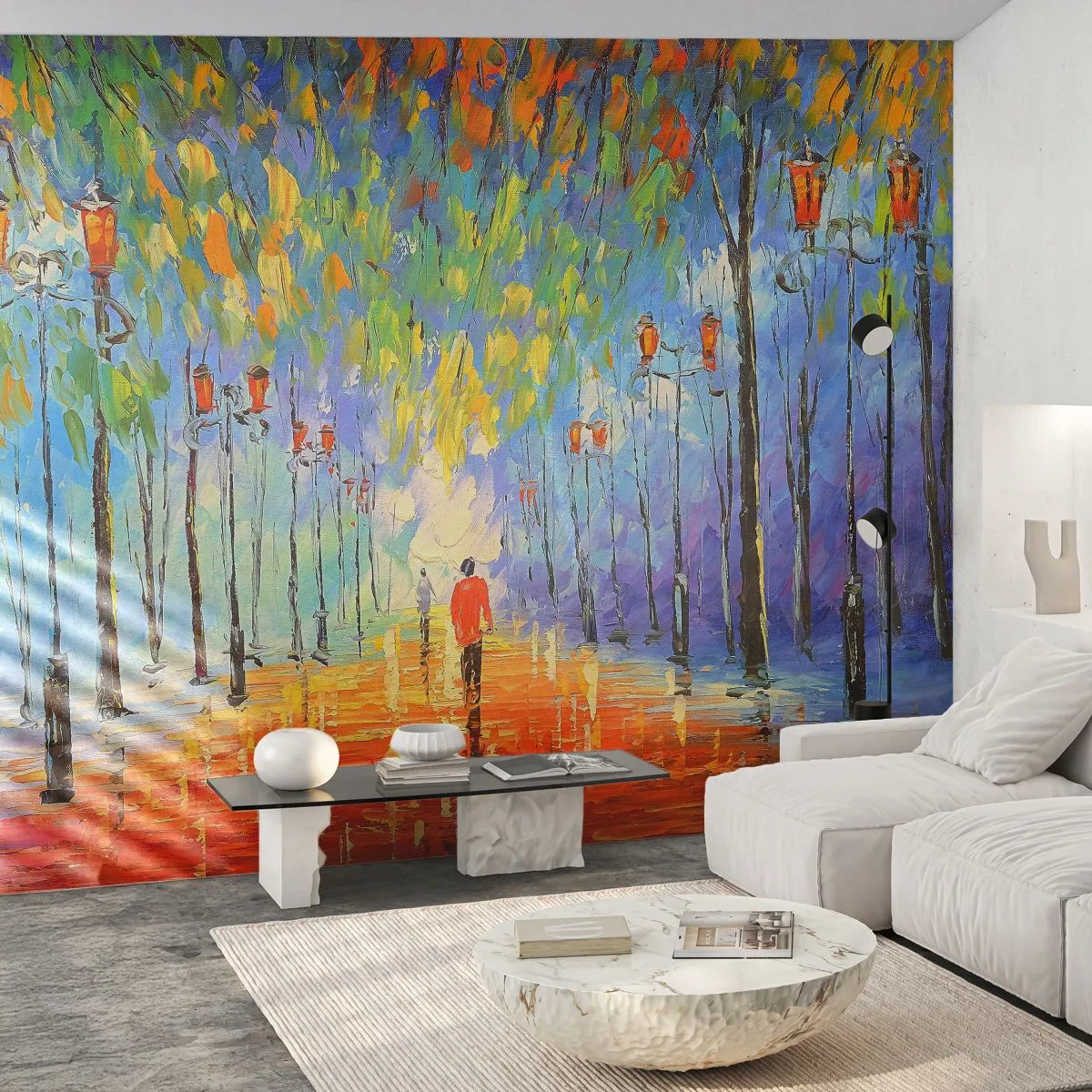 Fotótapéta Standard Eco - Eső éjszakai dala - Park sugárút, Tájkép, fák - 400x280 cm