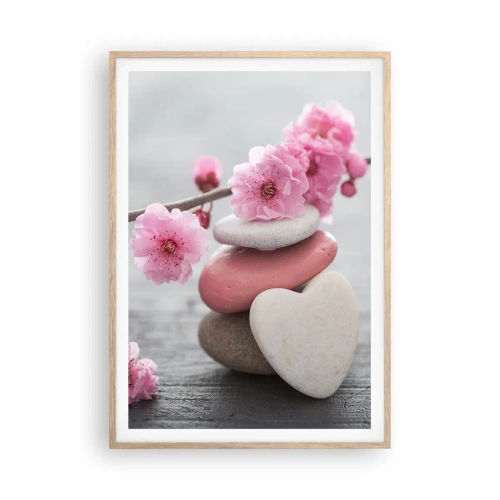 Poszter világos tölgy keretben - Boldogság a cseresznyevirággal - 70x100 cm