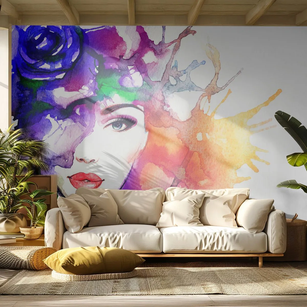 Öntapadós Fotótapéta Deluxe Sticker - Fejjel a felhőkben - Nő, Női Arc, Absztrakció - 500x350 cm