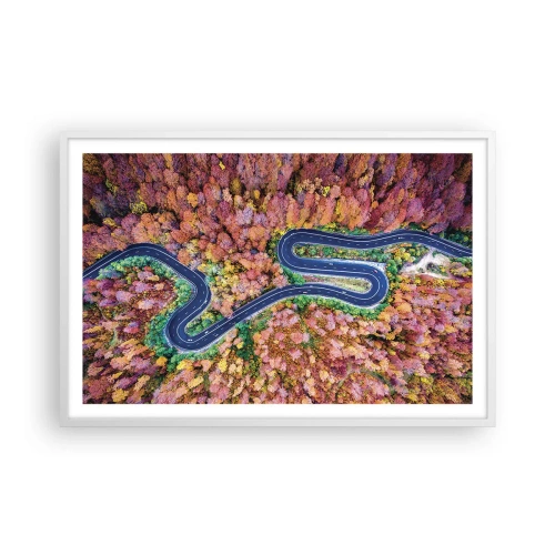 Poszter fekete keretben - Kanyargós út az erdőn keresztül - 91x61 cm