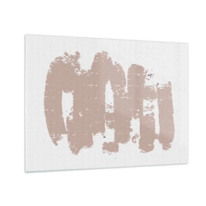 Üveg kép - Rózsaszín festék ecsetvonások fehér alapon - 70x50cm - Absztrakció lágy rózsaszínben - Modern fali dekoráció nappalihoz és hálószobához ARTTOR