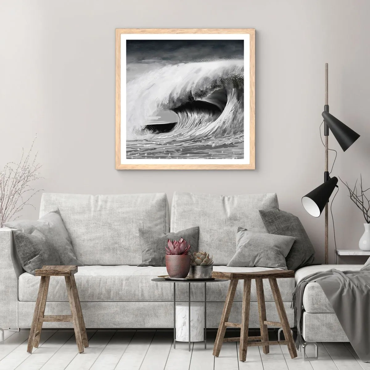 Poszter világos tölgy keretben - Az óceán haragja - 60x60 cm