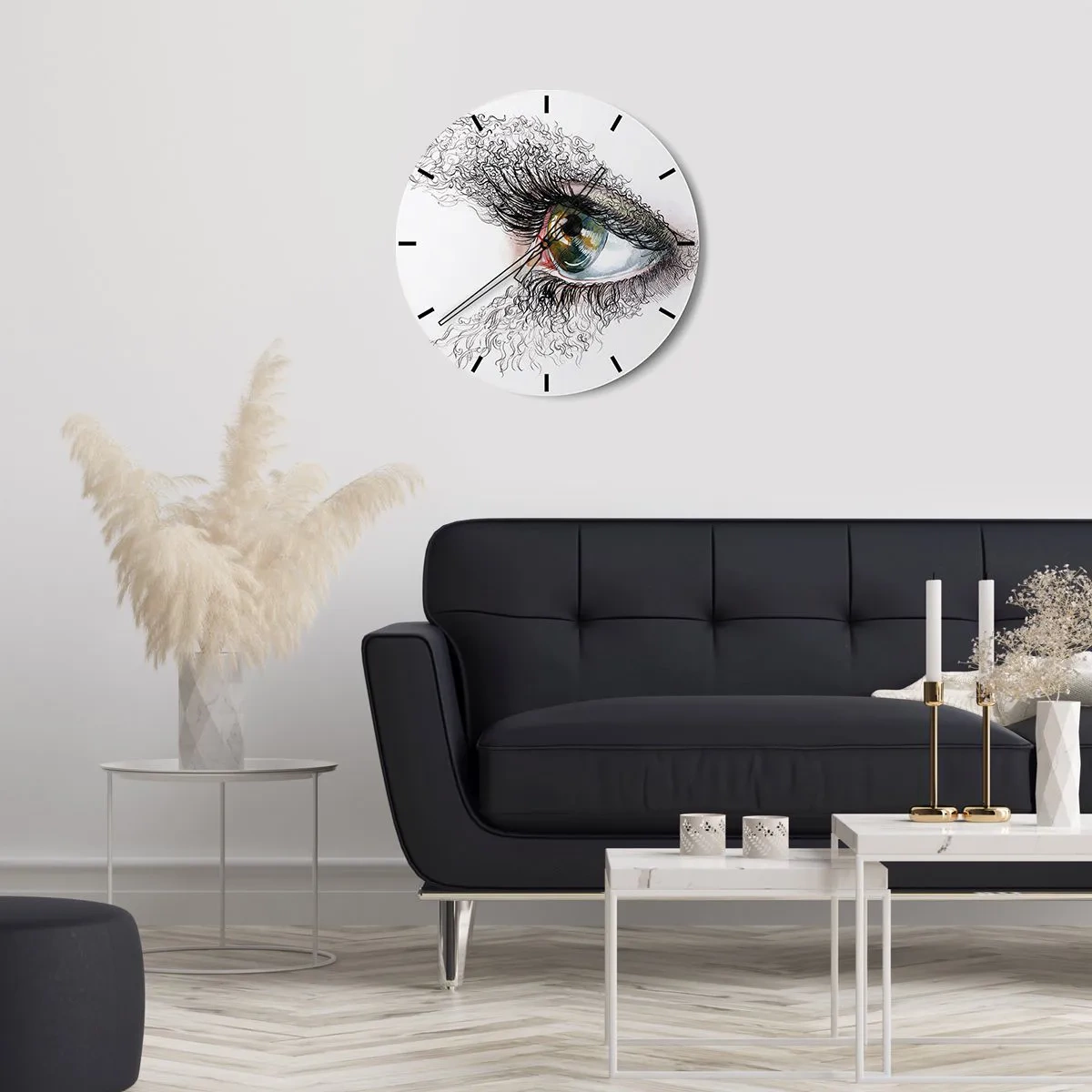 Falióra, Óra - Művészi szemlélet fekete és színes részletekkel - 30x30cm - Nézz egyenesen a lélekbe - Modern fali dekoráció nappalihoz, konyhához és hálószobához ARTTOR