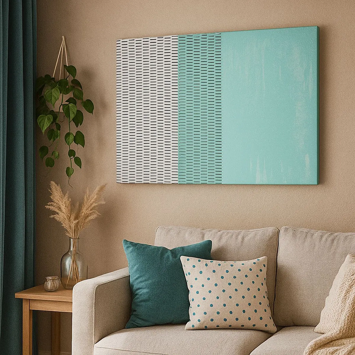 Vászonkép - Geometrikus kompozíció türkizzel és vonalakkal - 70x50cm - Kiegyensúlyozott kompozíció - Modern fali dekoráció nappalihoz és hálószobához ARTTOR