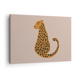 Vászonkép - Egy minimalista rajz egy párducról bézs háttér előtt - 70x50cm - A párducminta  divatos - Modern fali dekoráció nappalihoz és hálószobához ARTTOR