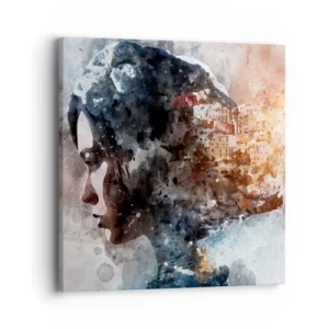 Vászonkép - Történet egy lányról, várossal a háttérben - 40x40 cm