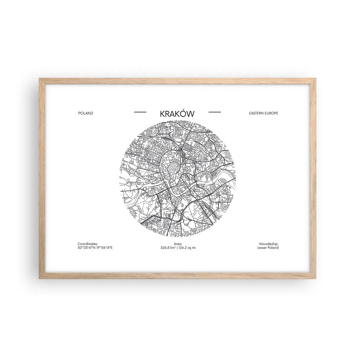 Poszter világos tölgy keretben - Krakkó anatómiája - 70x50 cm