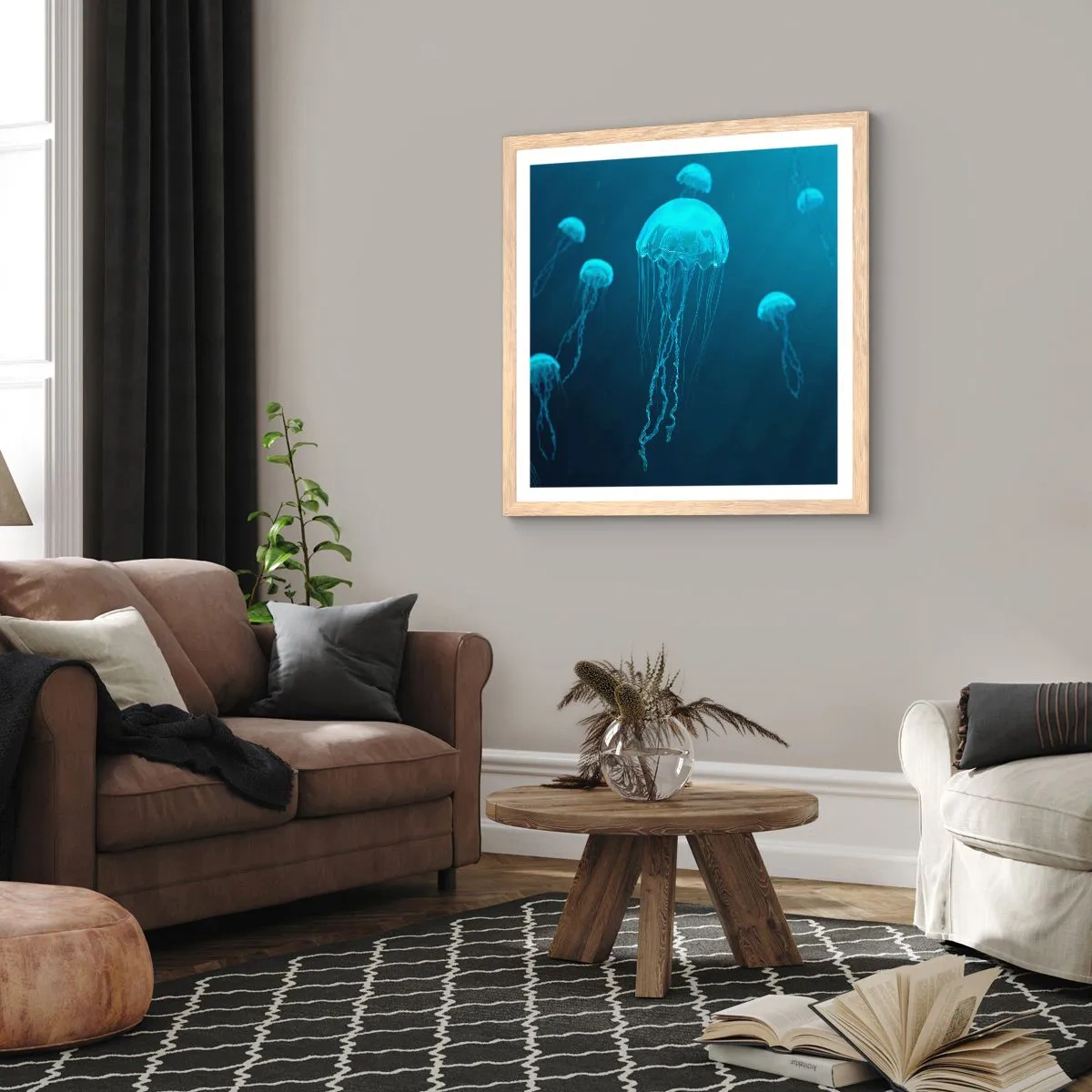 Poszter világos tölgy keretben - Óceáni tánc - 30x30 cm