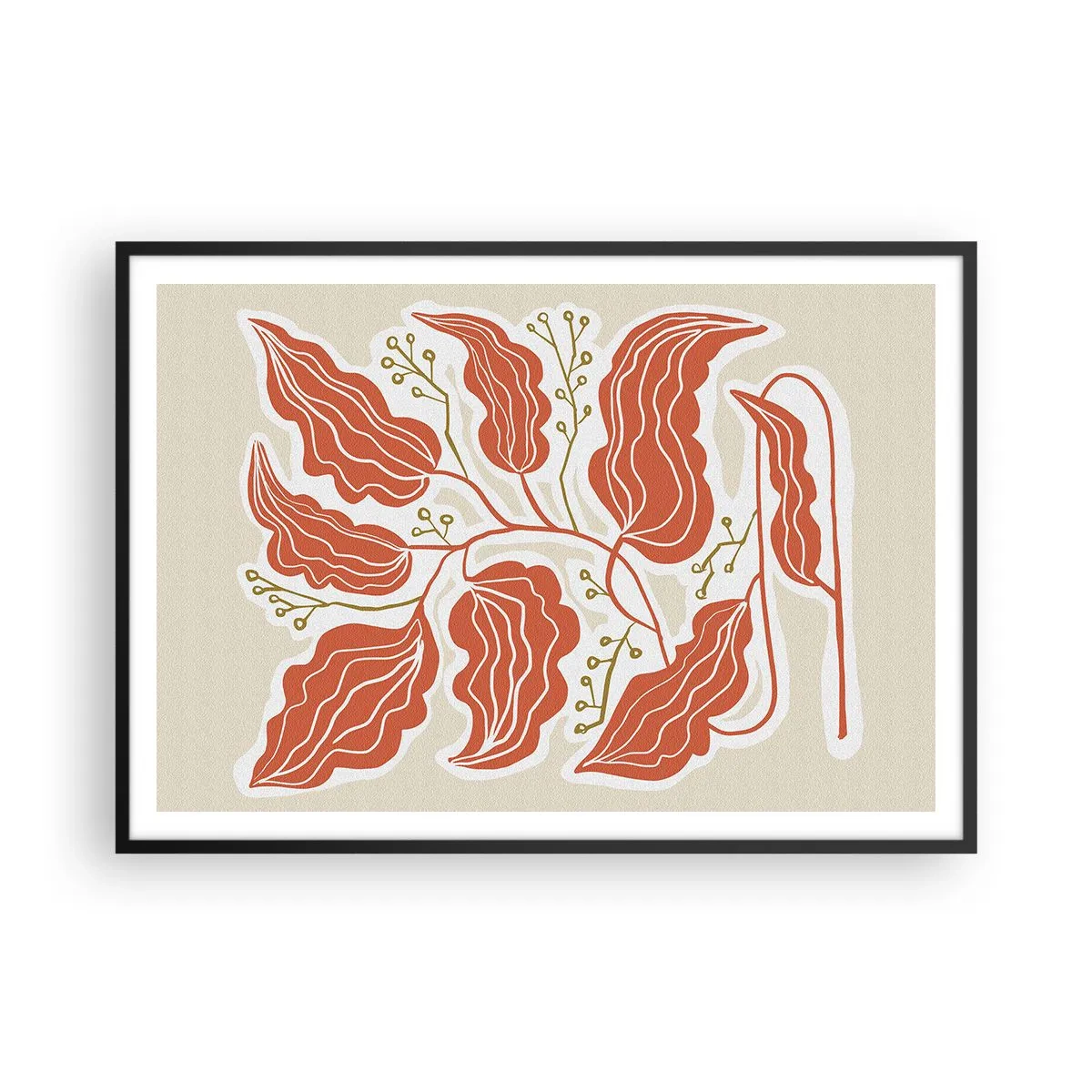 Poszter fehér keretben - Népi és korall - 100x70 cm