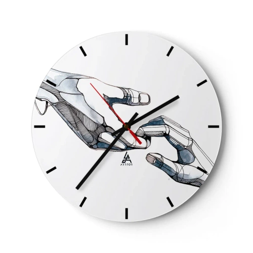 Falióra, Óra - Az emberi és robotkéz szimbolikus fúziója - 30x30cm - Szép gesztus - Modern fali dekoráció nappalihoz, konyhához és hálószobához ARTTOR